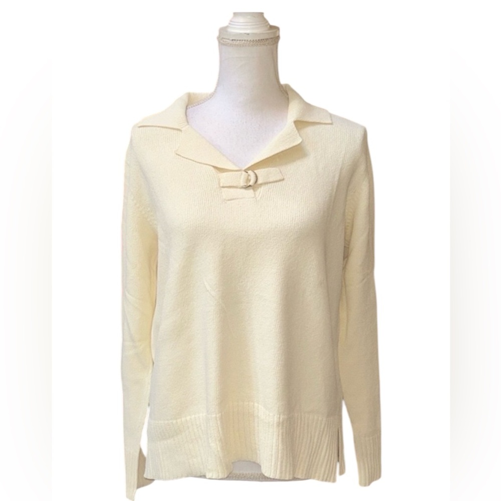 DUNA Hand Loomed in California Ivory Long Sleeve Pullover Knit Blouse Size L/ XL